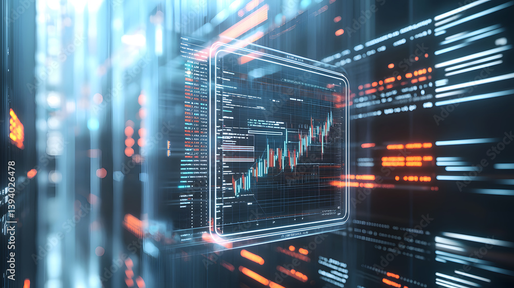 Poster crypto trading chart visualization digital finance hub infographic virtual environment 3d perspectiv