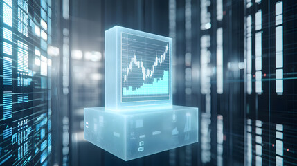Floating crypto trading chart visualization digital finance hub graphical display futuristic environment high-tech viewpoint