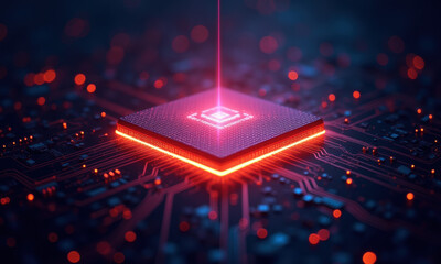 Futuristic CPU Chip on Circuit Board - Artificial Intelligence