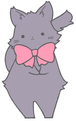 Long-haired cat with a ribbon around its neck