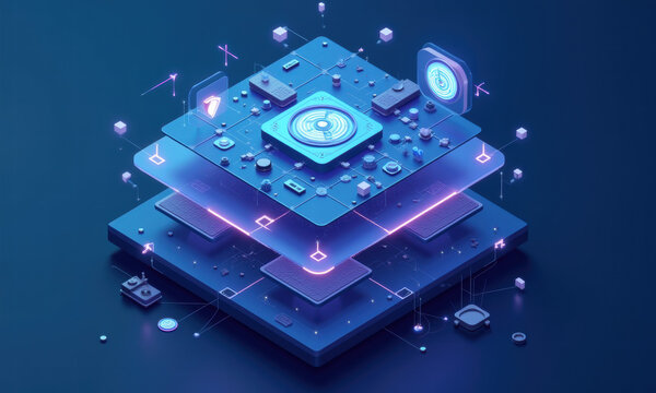 Futuristic Tech Layered Circuit Board - Isometric illustrations