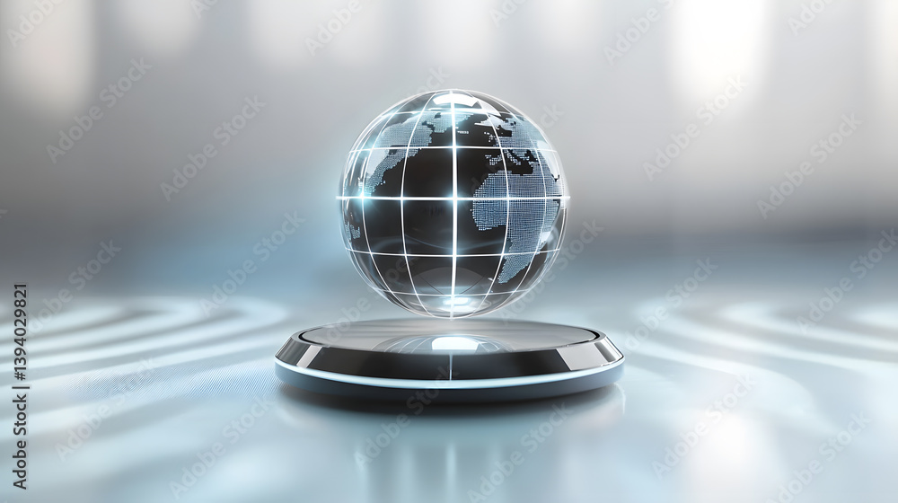 Poster global connection icon floating above modern base digital technology environment futuristic viewpoin