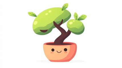 Cute bonsai tree in a pot.  Smiling leaves and trunk