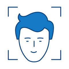 Face Scanner Blue Line Icons. AI, Brain, Robot, Bot, Technology, Mind, AI Agent, Intelligent Icons Editable Stroke Vector Illustration