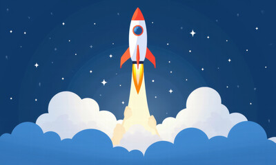 Fototapeta premium Rocket Launch Startup Success Business - Flat design