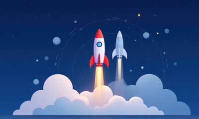 Rockets Launching into Space, Startup - Abstract illustrations