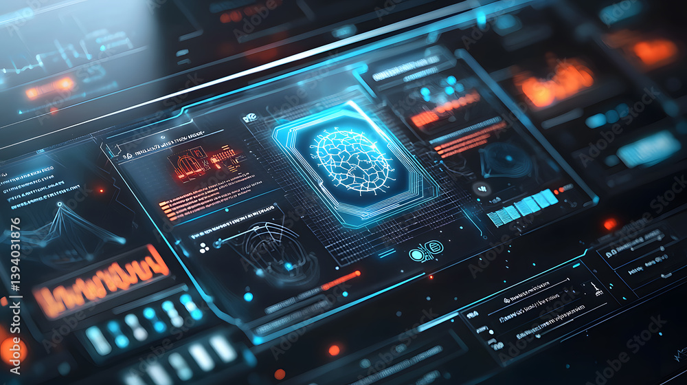 Poster innovative neural ai chip visualization digital workspace graphic display futuristic environment tec
