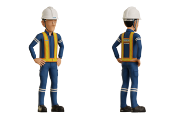 Isolate industrial worker with akimbo pose on transparent background
