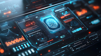 Innovative neural ai chip visualization digital workspace graphic display futuristic environment tech perspective machine learning concept