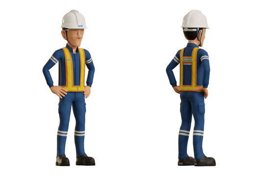 Isolate industrial worker with akimbo pose on transparent background