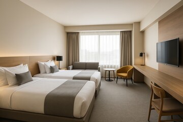 Modern hotel room with elegance.