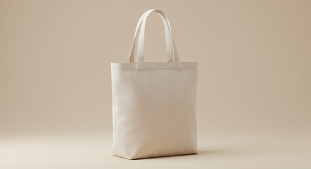 Blank Tote Bag Standing on Beige Background for Product Mockup
