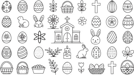 Easter eggs seamless pattern with holiday-themed vector icons and decorations