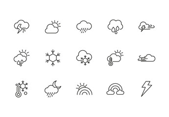 Black Weather Outlined Forecast Climate Icons Set