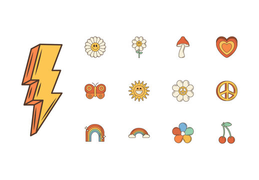 Beige And Red 60s Hippie Retro 70s Icons Collection