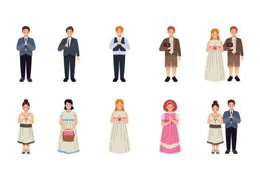 Colorful Children First Communion Ceremony Illustration Set
