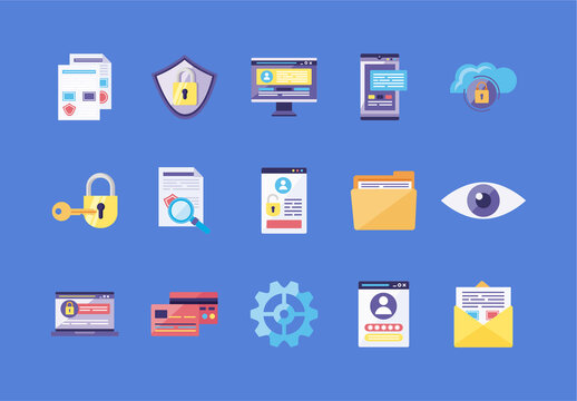 Colorful Flat Cyber Data Protection Icons Set