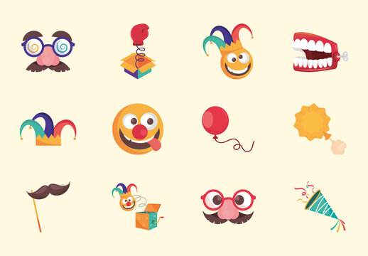Colorful Funny Cartoon Characters For Fools Day Stickers