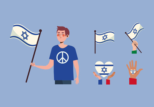 Colorful Patriotic Israel Peace Flag Concept Illustration Set