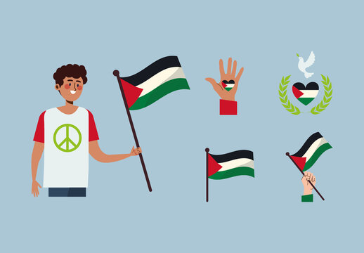 Peaceful Palestine Support Symbols Illustration Set