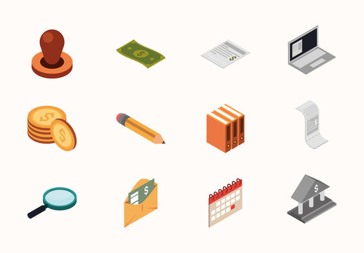 Colorful Isometric Finance Office Accounting Illustration Set