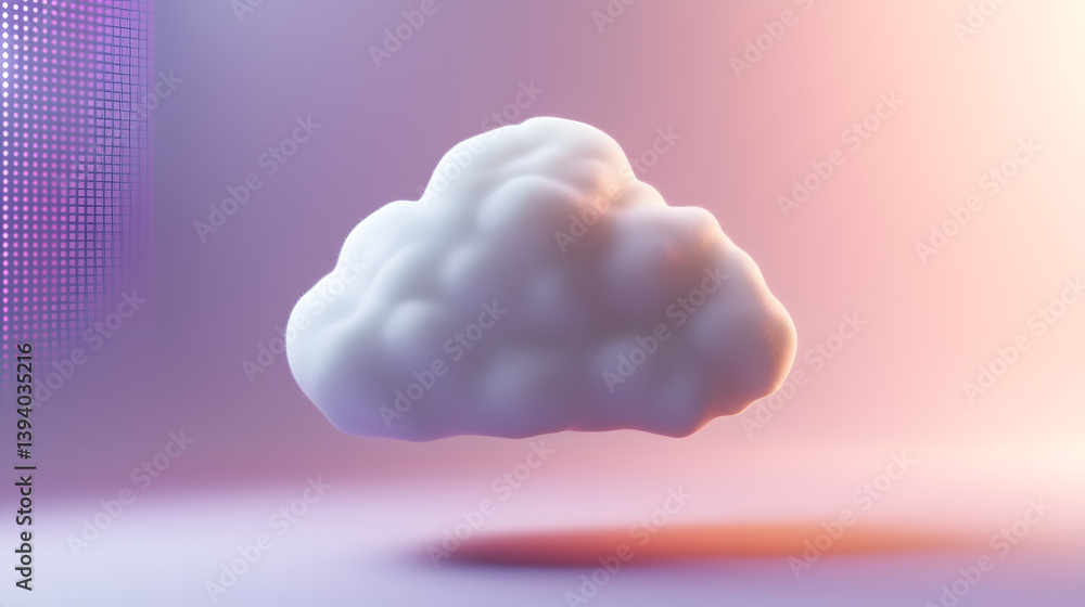 Poster floating cloud icon representation digital space graphic design soft color palette abstract view mod