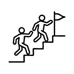 Two people rising stairs on flag vector outline isolated on transparent background