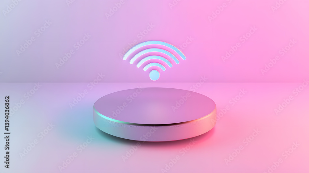 Aufkleber wireless signal icon floating above a minimalistic platform technology concept digital art vibrant e