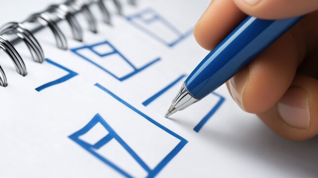 Hand Holding Pen Sketching Checklist Ideas on Spiral Notebook Paper for Planning and Organization