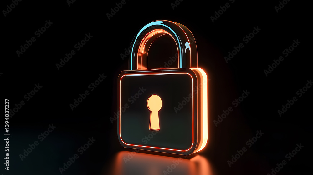 Poster secure digital lock concept virtual space 3d render futuristic design close-up cybersecurity innovat