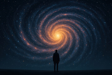 Obraz premium mesmerizing landscape captures soul as figure gazes into swirling cosmos, evoking wonder and contemplation
