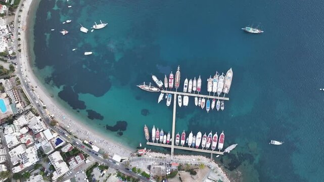 Bodrum Castle and City Streets in the Summer Season Drone Video, Bodrum Mugla, Turkiye (Turkey)

