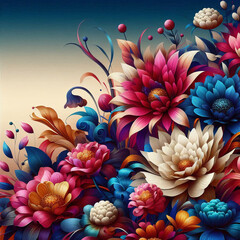 Vibrant 3D Floral Fantasy – Colorful Abstract Botanical Art