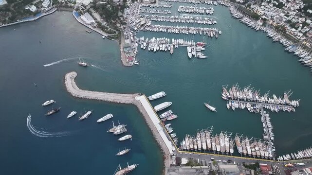 Bodrum Castle and City Streets in the Summer Season Drone Video, Bodrum Mugla, Turkiye (Turkey)

