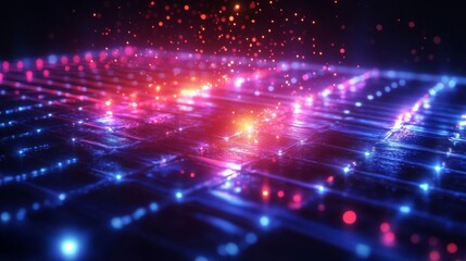 Fototapeta premium Abstract Digital Background with Glowing Blue and Orange Dots Network Connectivity High Technology Artificial Intelligence Concept