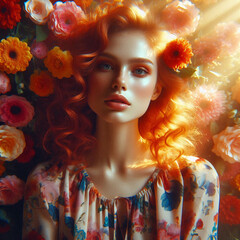 Floral Muse – Portrait of a Red-Haired Beauty in Bloom