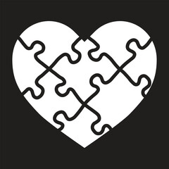 Black and white heart shape jigsaw puzzle vector illustration