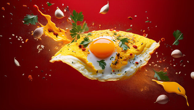 omlet on red background