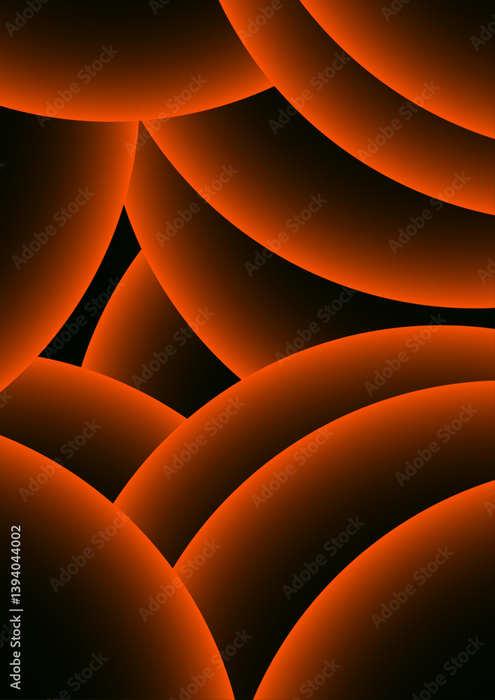 Poster Abstract background with concentric circles with a neon orange glow effect. Modern minimalist cover template with vibrant geometric prism shapes. Suitable for high-tech or futuristic design