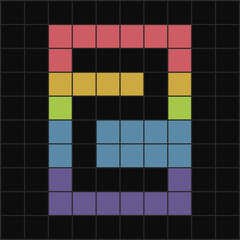 Colorful Outline Pixel Art Number 2 on Black Grid Background