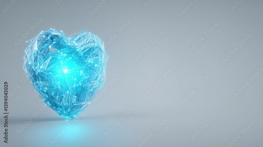 Poster heart shaped object in an abstract node map representing love and connection with a creative artisti