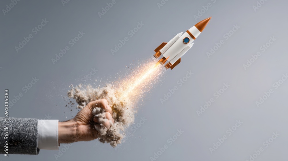 Poster rocket launching into the air in an abstract graph representing innovation and aspiration with a dyn