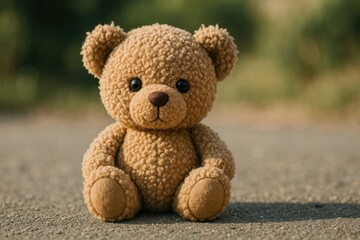 Obraz premium Adorable plush teddy bear outdoors.