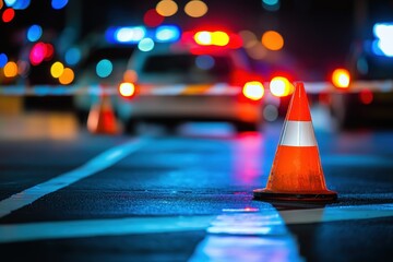 Fototapeta premium An illuminated traffic cone at a nighttime street event