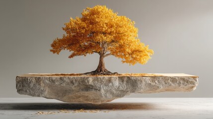 Unique tree growing on a rock representing balance sheet with financial growth and stability in a natural environment