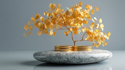 Small tree growing on a rock symbolizing balance sheet with financial growth potential in a natural and stable setting