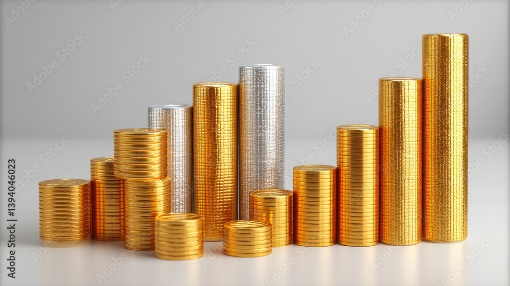 Poster a tall stack of gold coins symbolizing wealth and financial security in the context of investment an