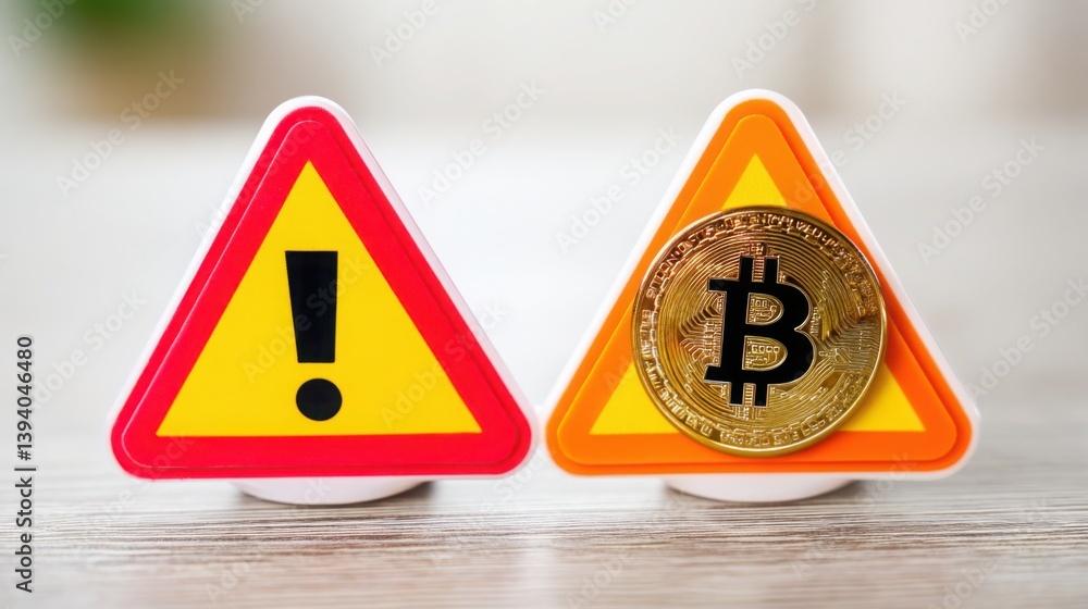 Poster bitcoin coin and unique triangle shaped bitcoin representing market alerts in financial asset manage