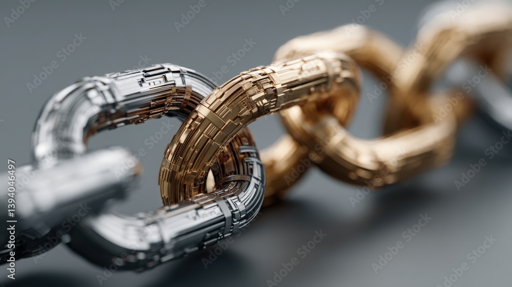 Poster strong chain linking financial assets symbolizing the connection between digital currency and valuab