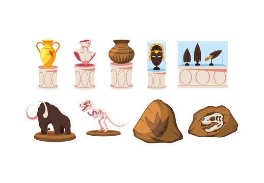 Colorful Flat Historical Museum Exhibition Illustration Set
